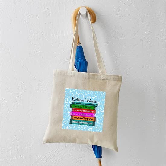 Retired Nurse Books Tote Bag - Natural Canvas Reusable Shopping Bag for Nurses & Book Lovers - Perfect for Work, Groceries & Library Visits