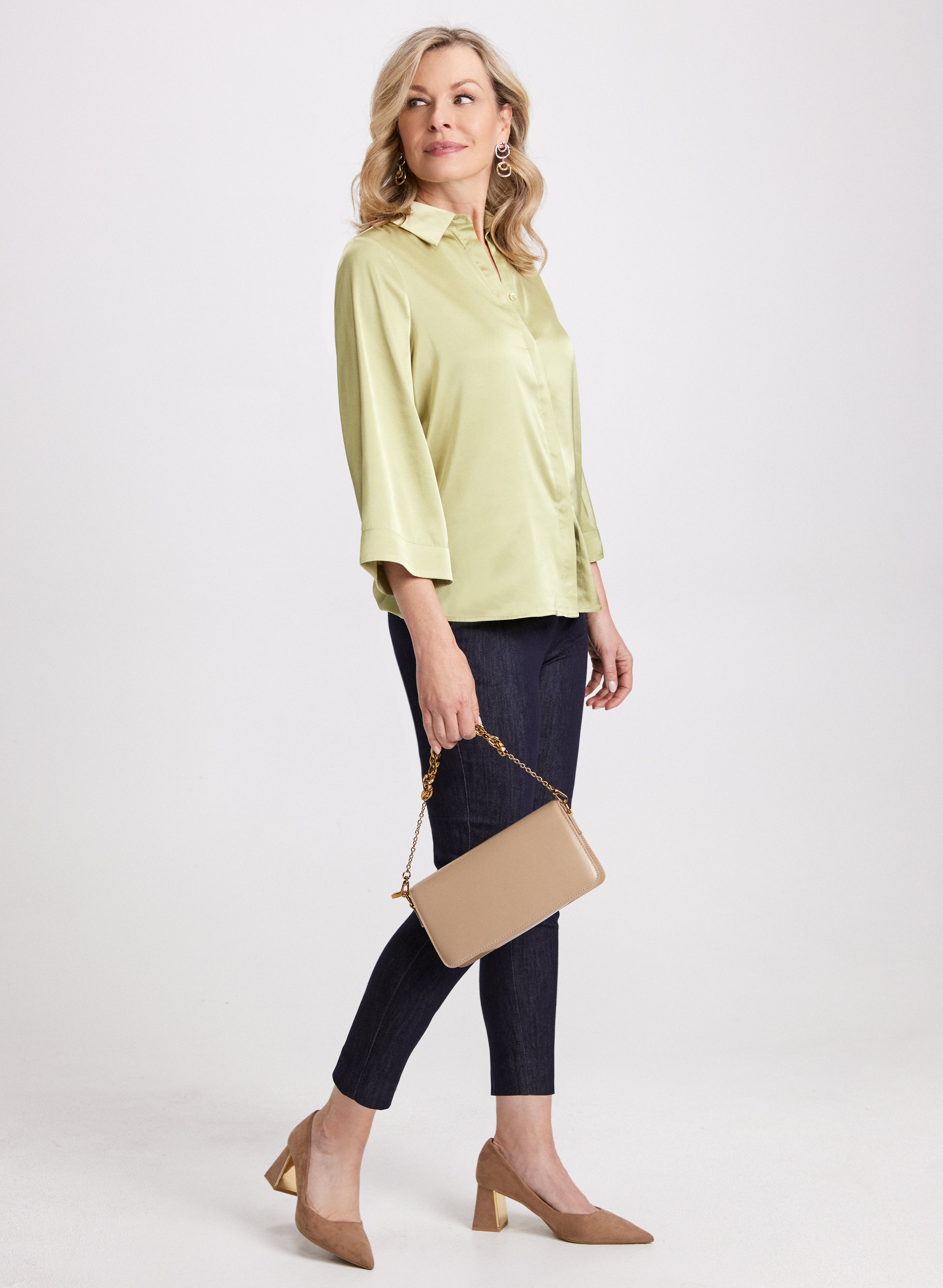 Elegant Flared Sleeve Satin Blouse for Women - Chic Party & Office Wear - Perfect for Date Nights & Formal Events