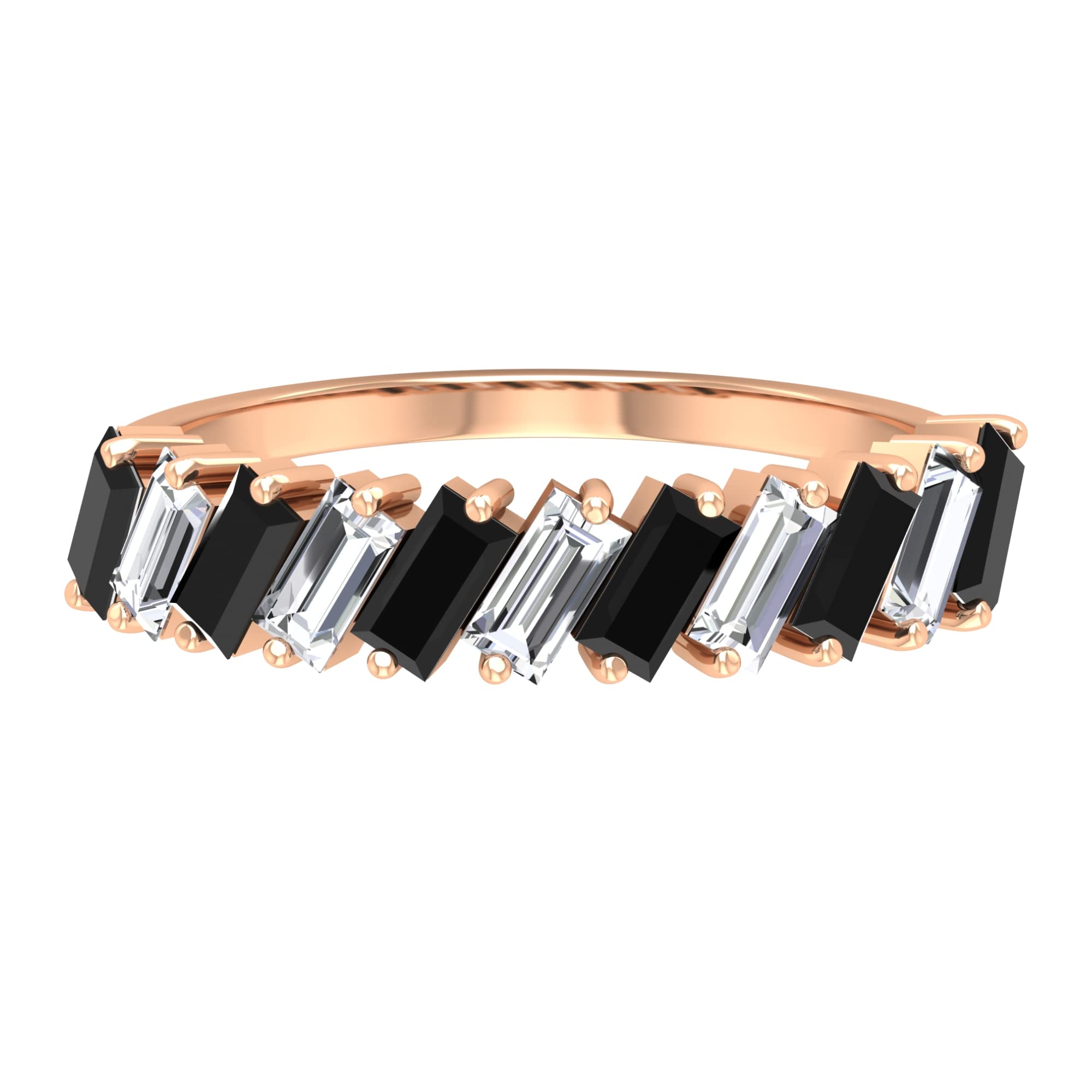 1 CT Baguette Cut Black Spinel & Moissanite Half Eternity Ring in 14K Solid Gold - Tilted Design Wedding Band, Anniversary Gift for Her, Perfect for Engagement, Valentine's Day or Special Occasions