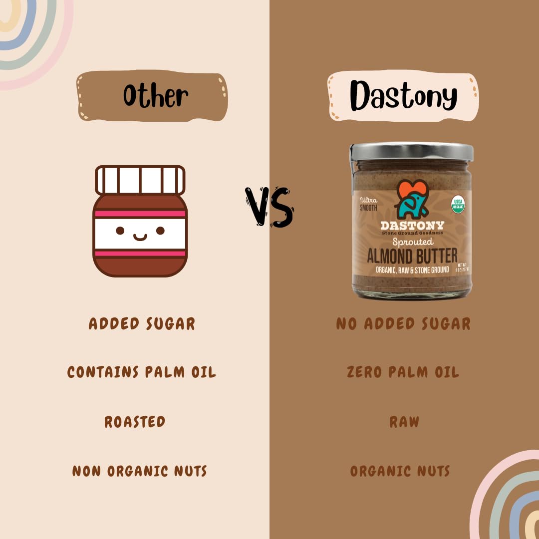 Organic Raw Sprouted Almond Butter by Dastony, 8 oz – Single Ingredient, Vegan, Paleo & Keto Friendly, Non-GMO, Gluten-Free – Perfect for Smoothies, Toast & Healthy Snacks