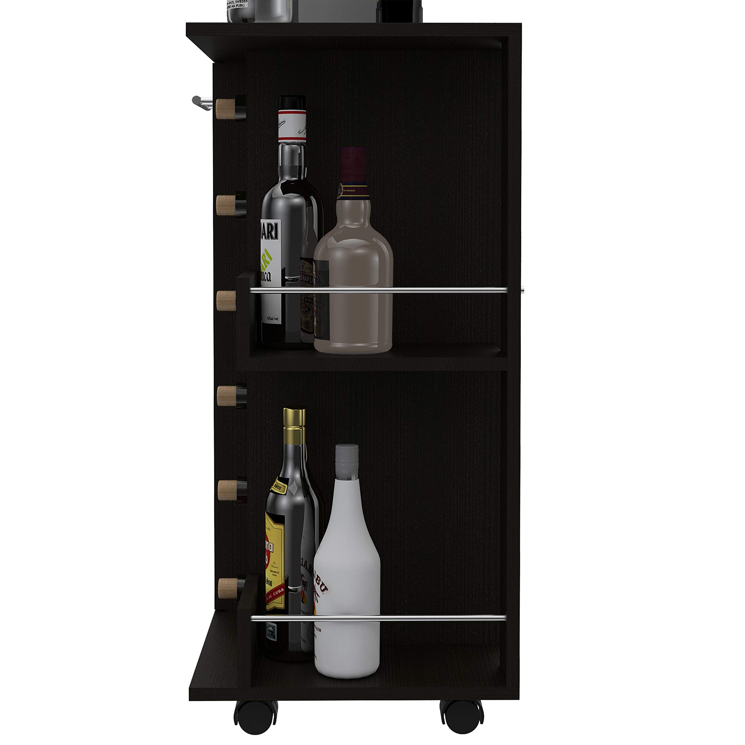 Tennessee 29-inch Tall Bar Cart with Cabinet Storage - 6 Cubbies & 2 Shelves - Black Wenge Finish - Perfect for Home Bar, Kitchen Organization & Living Room Decor