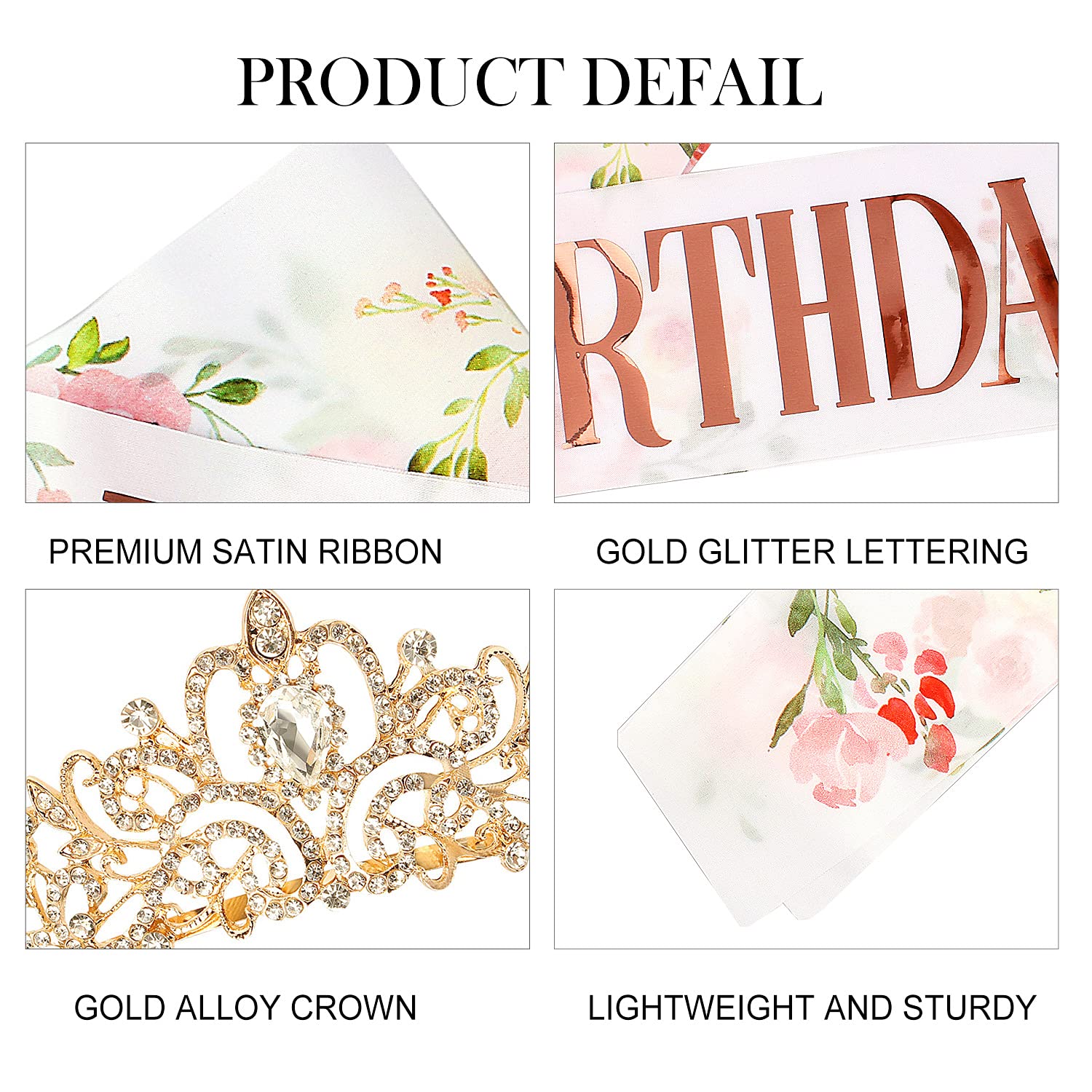Birthday Queen Sash & Crystal Tiara Set - Gold Crown & Pink Rhinestone Headband for Women & Girls | Sparkling Party Hair Accessories & Birthday Decorations (Perfect for Bachelorette Parties, Birthday Celebrations & Special Occasions)