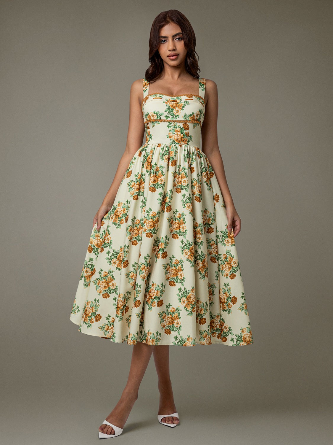 Elegant Floral Lace Trim Sleeveless Midi Dress for Women - Perfect for Summer Weddings, Garden Parties & Date Nights