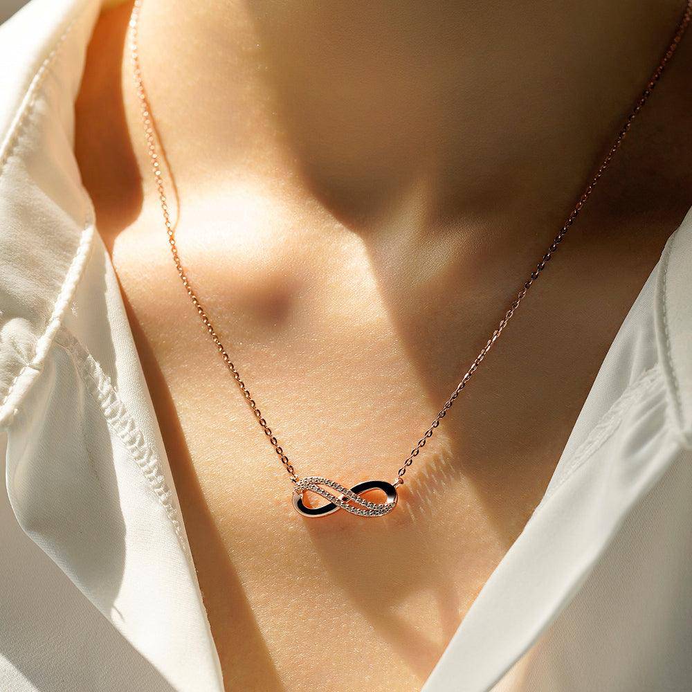 Infinity Moissanite Diamond Double Pave Pendant Necklace - Elegant Jewelry Gift for Women, Perfect for Weddings, Anniversaries & Special Occasions