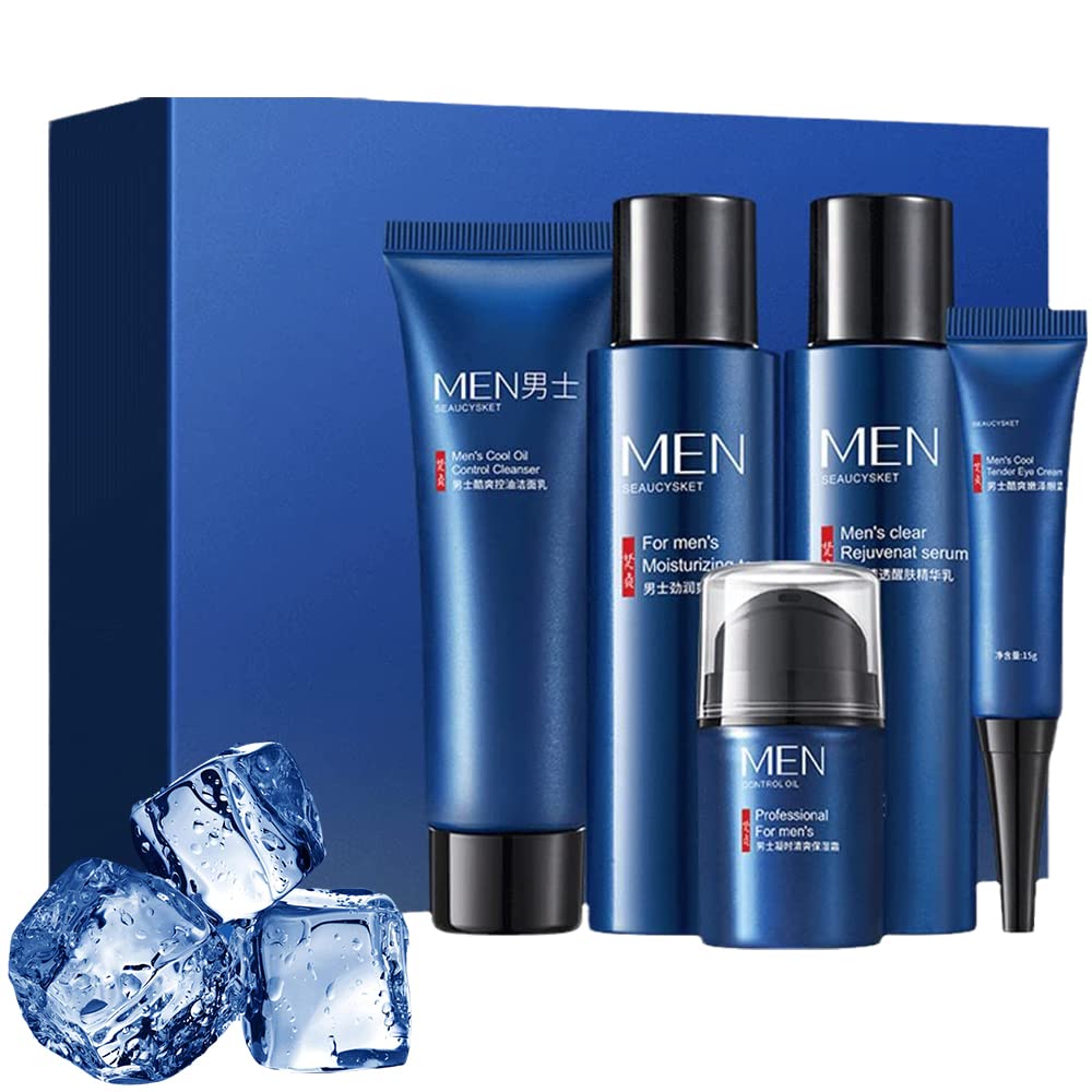 AgeDefy Men's Anti-Wrinkle Face Cream Set - 5 Piece Moisturizing Skincare Kit for Men with Anti-Aging & Oil Control | Daily Hydration & Wrinkle Reduction for All Skin Types | Perfect for Morning & Night Routine