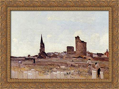 La Rochelle 'Quarry Near The Port Entrance' 24x18 Gold Ornate Wood Framed Canvas Art Print by Jean Baptiste Camille Corot - Perfect for Living Room, Bedroom & Office Wall Decor