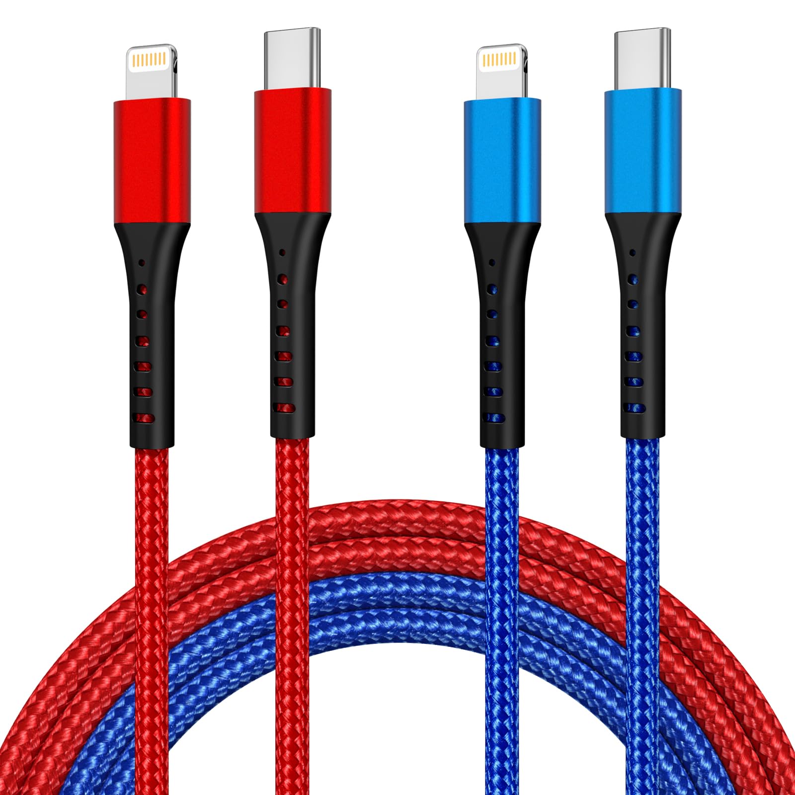 2-Pack 3FT USB C to Lightning Cable - Apple MFi Certified Fast Charging Nylon Braided Charger Cord for iPhone 14/13/12/11 Pro Max/Xr/Xs/8 - Durable Multi-Colored iPhone Charging Cable for Home, Office & Travel