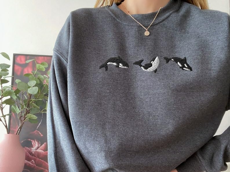 Orca Whale Embroidered T-Shirt, Hoodie & Sweatshirt Set - Ocean Marine Life Apparel for Whale Lovers - Perfect for Beach Days, Wildlife Enthusiasts and Casual Outings