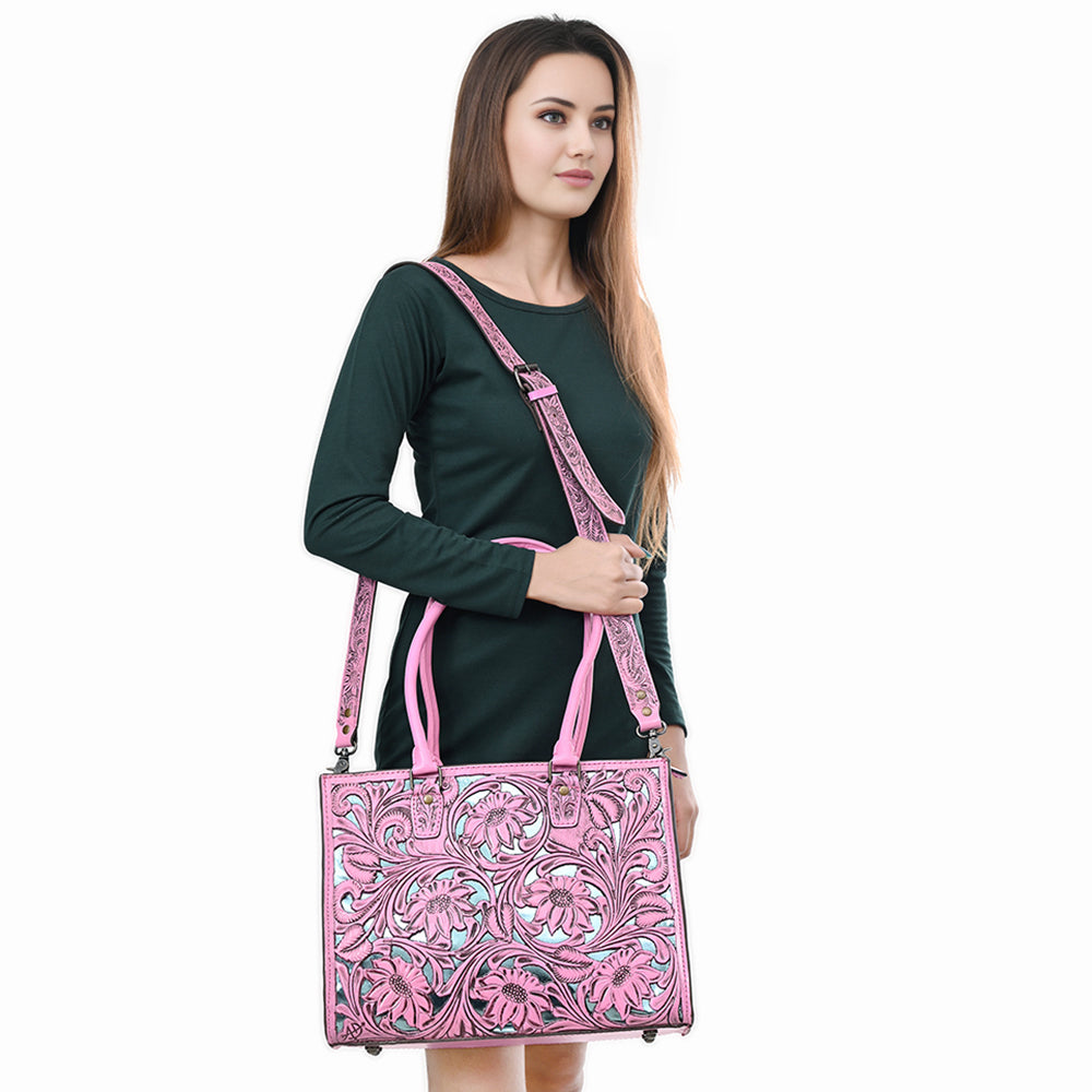 American Darling Adbg1314 Genuine Leather Western Tote Bag for Women - Hand Tooled Cowhide Purse for Casual Outings, Work & Travel Accessories
