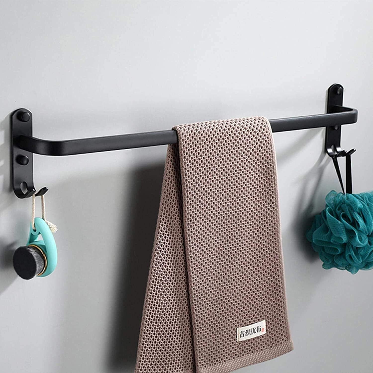 WENH Wall-Mounted Bathroom Towel Rack - 2 Aluminum Towel Bars, Matte Black, Non-Perforated Space Saving Design (40cm Single Pole) - Perfect for Small Bathrooms, Apartments & Powder Rooms