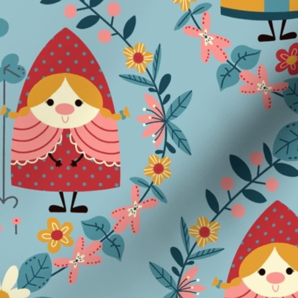 Gnomes Garden Bloom Teal Fantasy Spring Blossom Printed Cotton Fabric - Fat Quarter for Sewing, Quilting, Apparel & Home Decor | Perfect for DIY Crafts, Pillows & Spring-Themed Projects