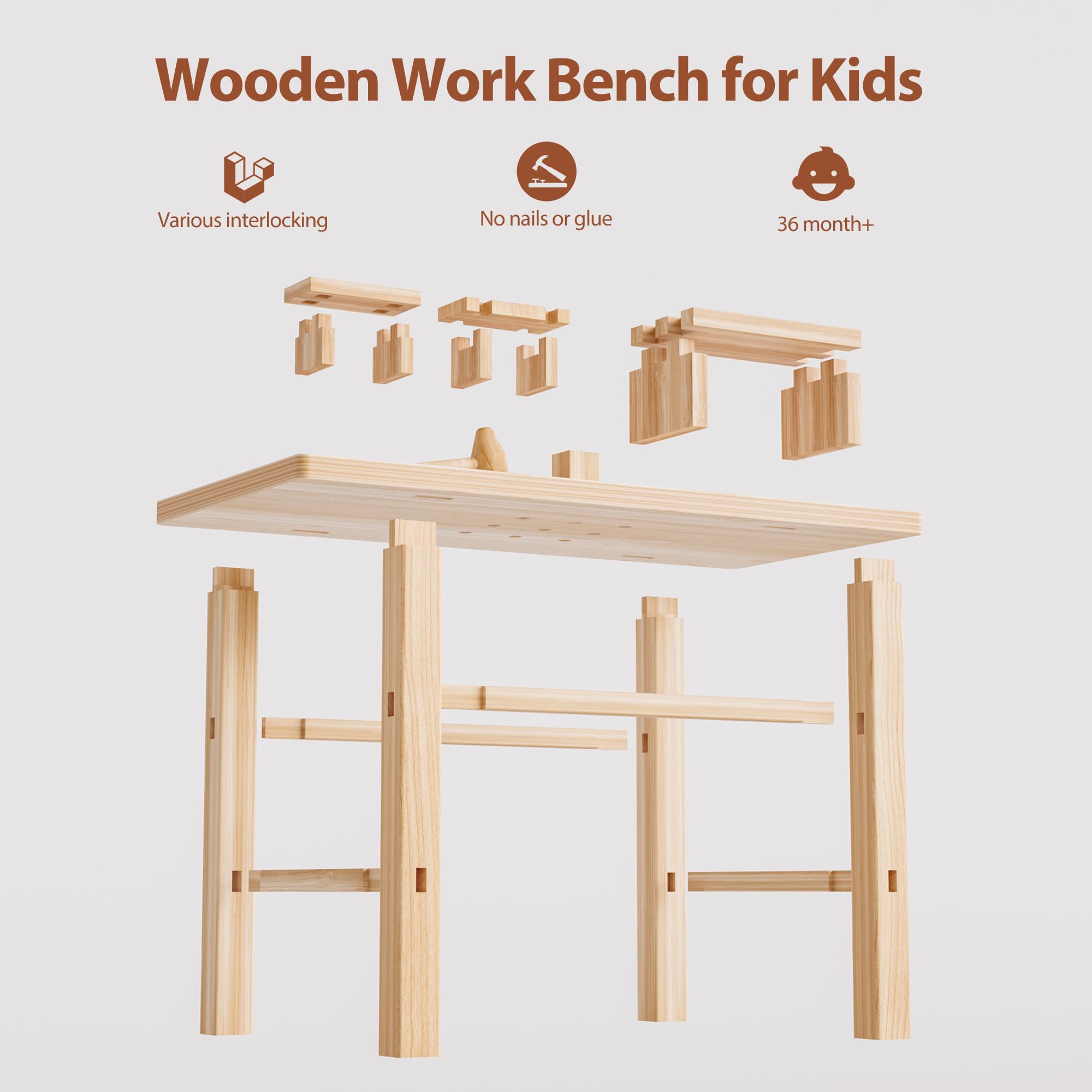 TGZ101 5-in-1 Kids Workbench with 83 Pcs Wooden Blocks - Montessori STEM Learning Tool Bench for Toddlers Ages 3+ - Durable & Safe Wooden Workstation Toy for Boys & Girls - Perfect for Pretend Play, Early Childhood Development & DIY Projects