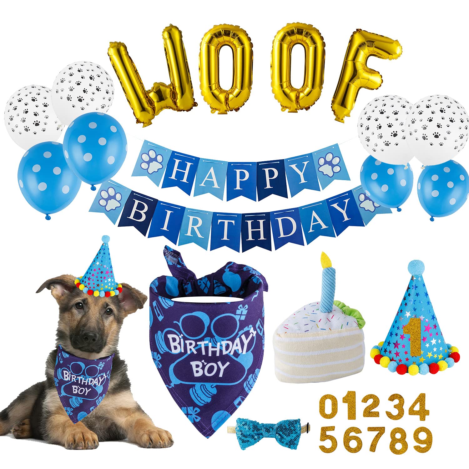 TCBOYING 21-Piece Dog Birthday Party Supplies Set - Cute Dog Bandana, Cake Toy, Boy Hat, Scarf, Flag & Balloons for Pet Celebration Decorations | Perfect for Puppy Birthday Parties, Adoption Anniversaries & Dog-Themed Events