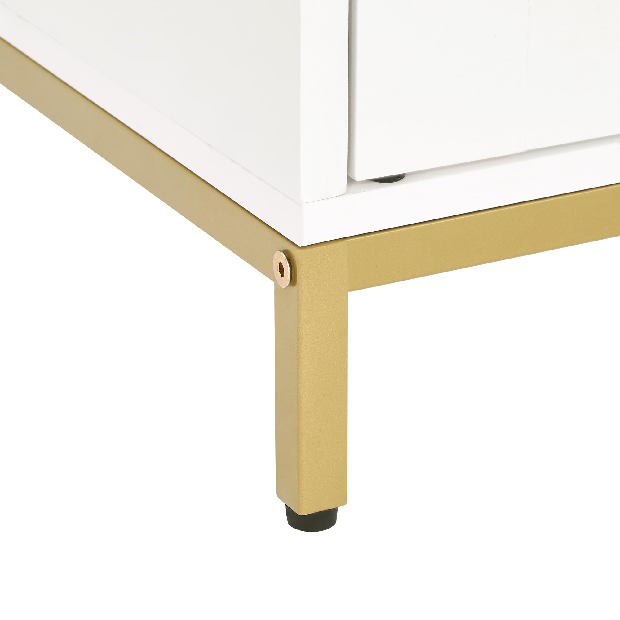 Modern White & Gold Cat Litter Box Enclosure Furniture - Hidden Metal Frame Washroom House for Cats | Fits Most Litter Boxes | Perfect for Small Spaces & Home Decor