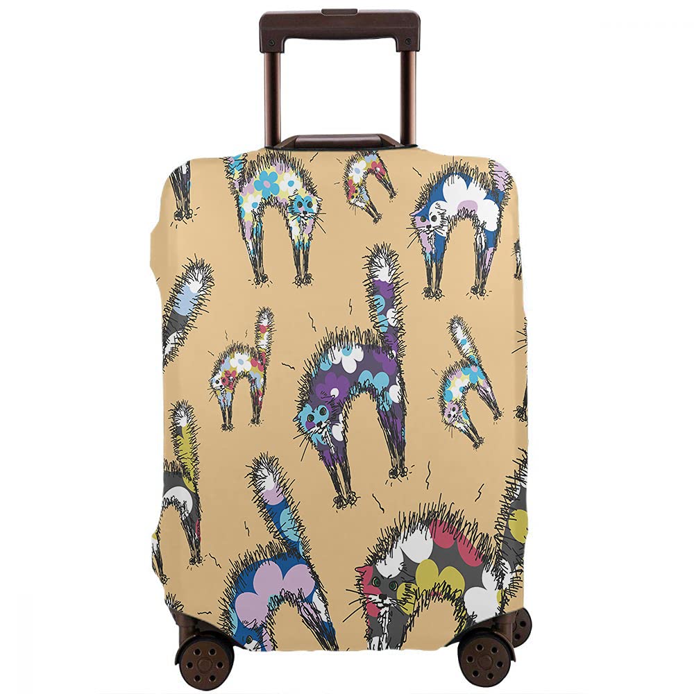 Wondertify Sketches Cats Luggage Cover - Washable Suitcase Protector for 22-24 Inch Bags, Anti-Scratch Shaggy Pussycat Design - Perfect for Travel, Airports & Protecting Your Suitcase