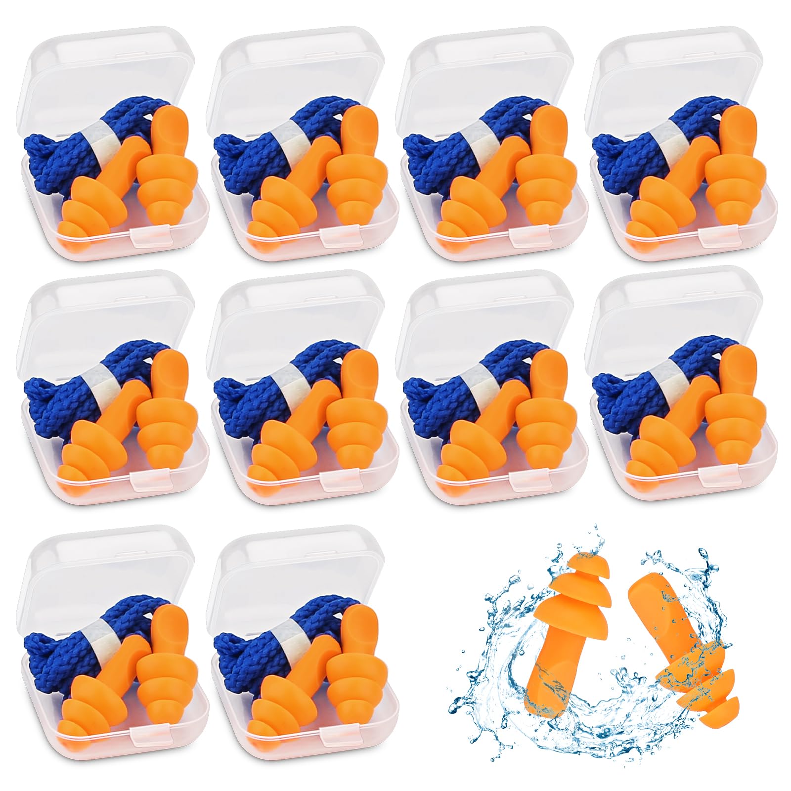 10 Pairs Noise Cancelling Ear Plugs for Shooting, Gun Range, Sleeping & Swimming - Reusable Hearing Protection for Work, Travel, and Outdoor Activities
