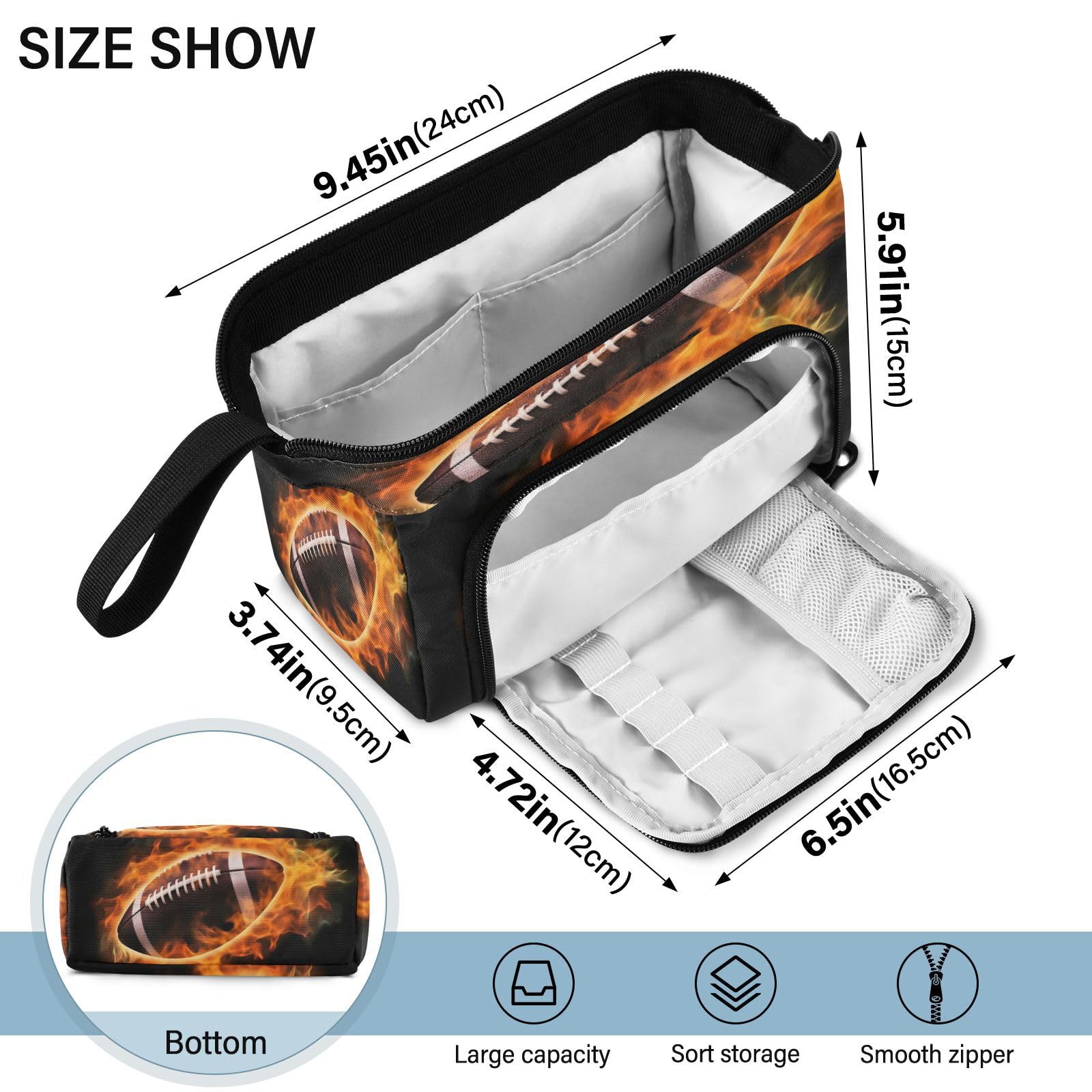 Sports Football Pencil Case - Large Capacity School & Office Organizer for Pens, Pencils & Stationery - Perfect for Students, Boys, Girls & Professionals (College, Work, Travel)