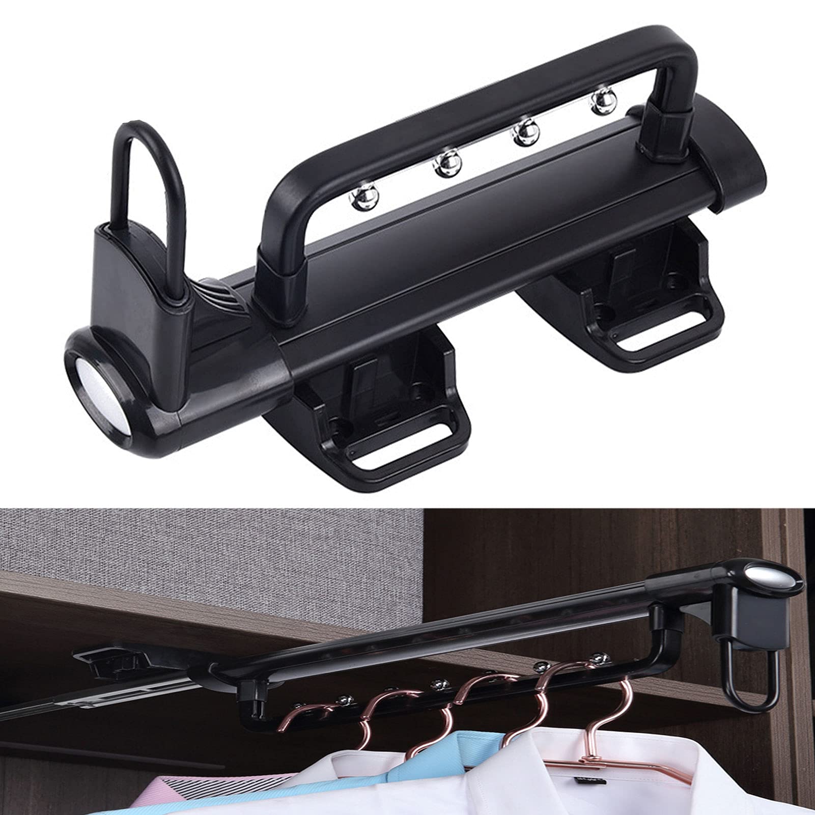 Adjustable Stainless Steel Push-Pull Closet Rod - Heavy Duty Clothes Hanging Rail for Wardrobes, Shower Curtains & Window Drapes | Perfect for Bedroom Organizers, Walk-in Closets & Bathroom Storage (Black)
