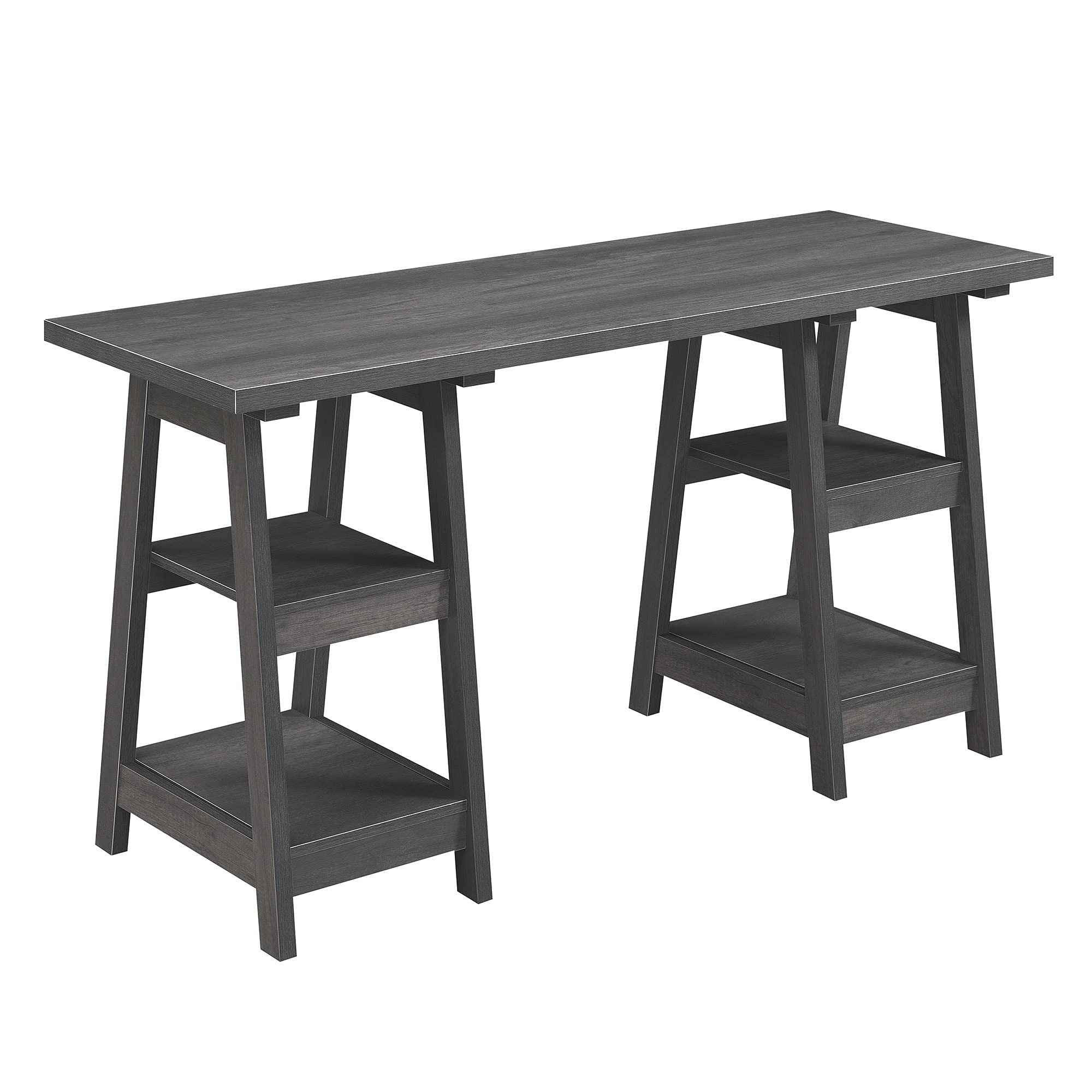 Ergode Designs2Go Double Trestle Desk with Shelves - Sturdy Home Office Desk with Storage for Workspace & Study Room - Perfect for Remote Work, Online Classes & Crafting