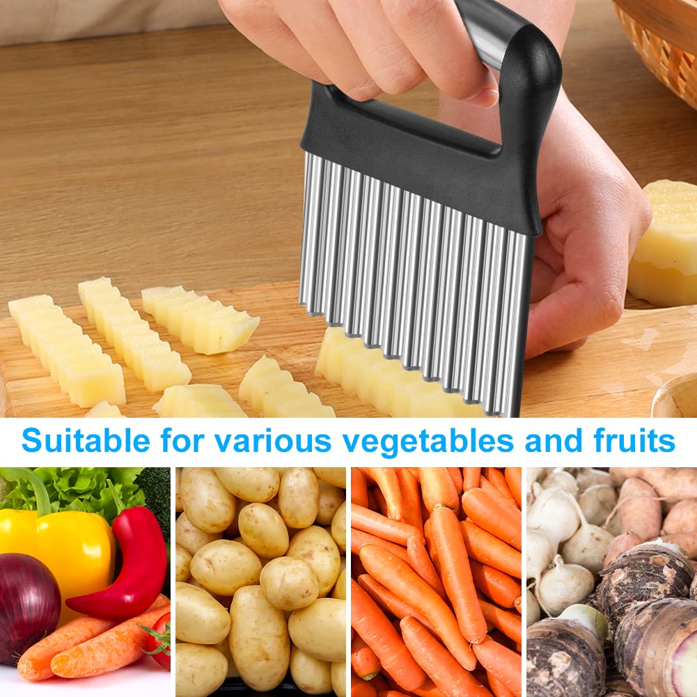Stainless Steel Potato Chipper & Crinkle Cutter - French Fry Maker, Vegetable & Fruit Slicer for Cooking - Perfect for Homemade Chips, Salads, and Meal Prep