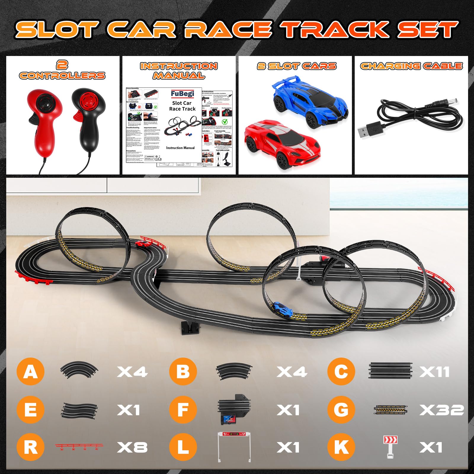 High-Speed 1:64 Scale Slot Car Race Track Set for Kids Ages 6-12 - Dual Racing Game with 2 Electric Cars, Battery or Plug-in Powered - Perfect Gift Toy for Boys & Girls - Fun for Birthday Parties & Family Game Nights