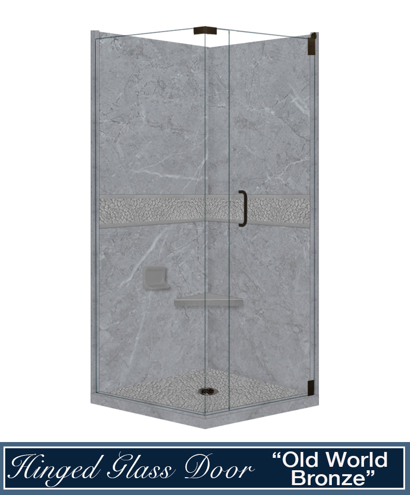 Grio Marble Pebble Corner Shower Enclosure Kit - Waterproof Bathroom Upgrade for Modern Homes, Spa-Like Shower Experience