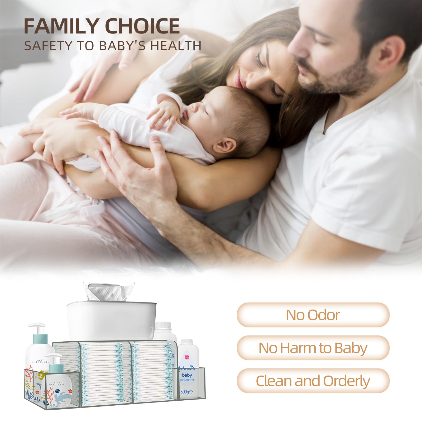 Baby Diaper Caddy Organizer - Detachable Clear Acrylic Diaper Storage for Wipes Dispenser & Warmer | Portable Changing Station for Nursery, Bedroom & Travel | Essential Diaper Changing Supplies for New Parents