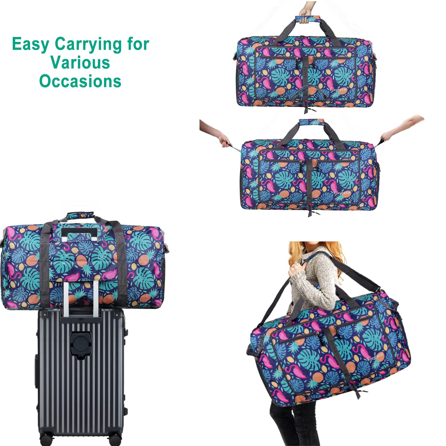 Woogwin Large Foldable Waterproof Travel Duffel Bag - 100L Pineapple Design for Gym, Sports, Beach & Pool | Perfect for Overnight Trips, Swimming Gear & Workout Essentials