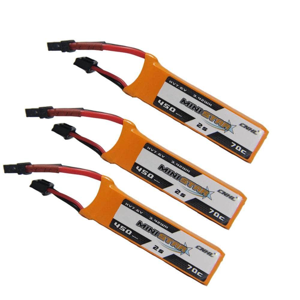 CNHL MiniStar 7.6V 2S 450mAh 70C LiPo Micro Battery with XT30 Connector (3 Pack) - High Performance RC Drone & Mini Quadcopter Battery for FPV Racing and Indoor Flying