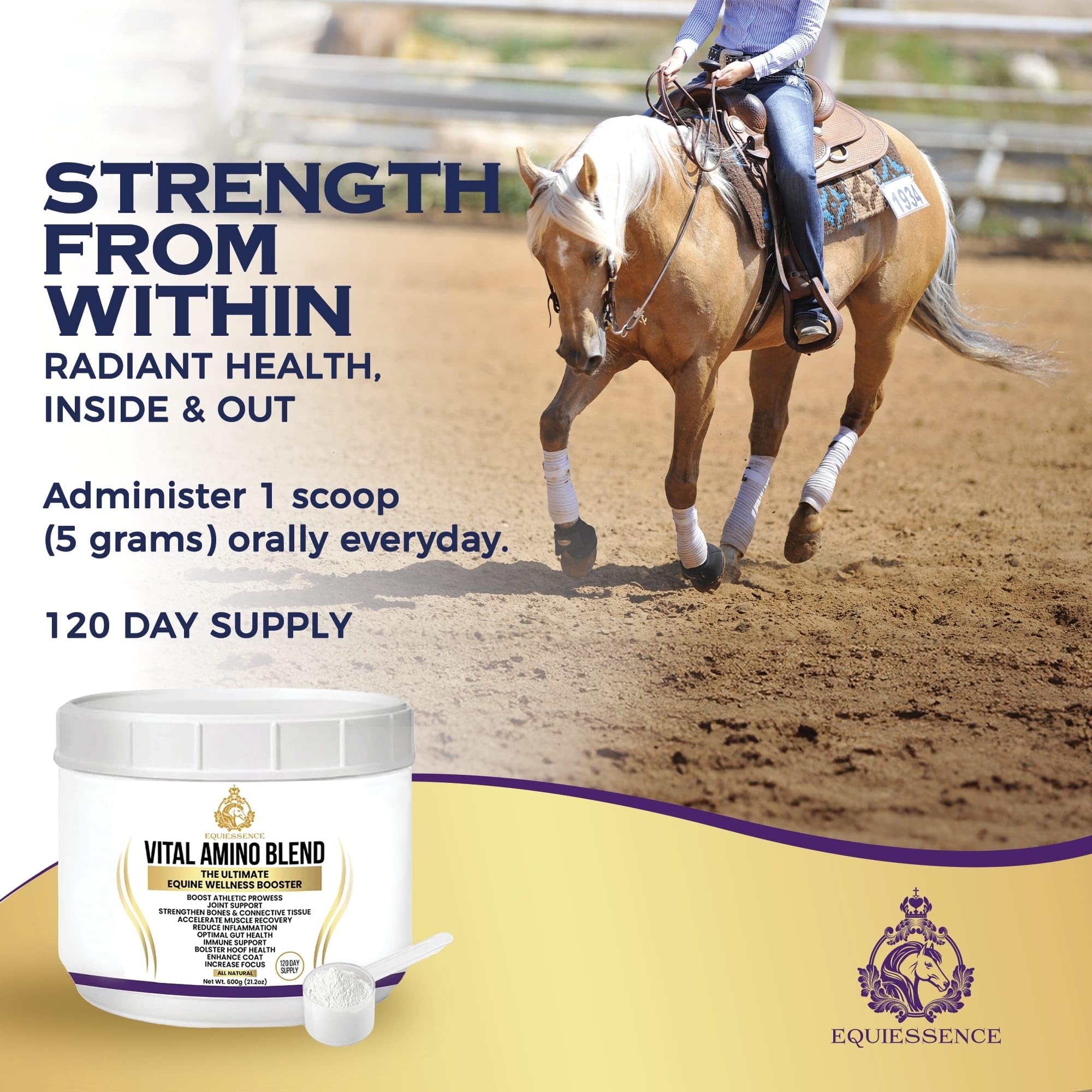 120-Day Supply Vital Amino Blend Horse Supplement - 9 Essential Amino Acids for Joint, Hoof & Coat Care - No Fillers, Sugar or Soy - Premium Equine Nutrition for Performance & Recovery