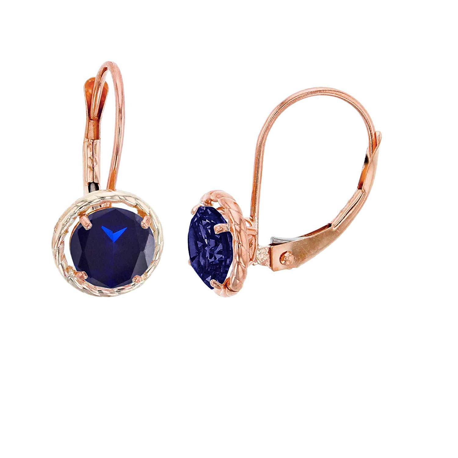 14K Solid Gold Round Gemstone Birthstone Dangle Earrings for Women - 6mm Genuine Natural Gemstones in Yellow, White, or Rose Gold with Rope Frame Leverback | Perfect for Birthdays, Anniversaries, and Special Occasions