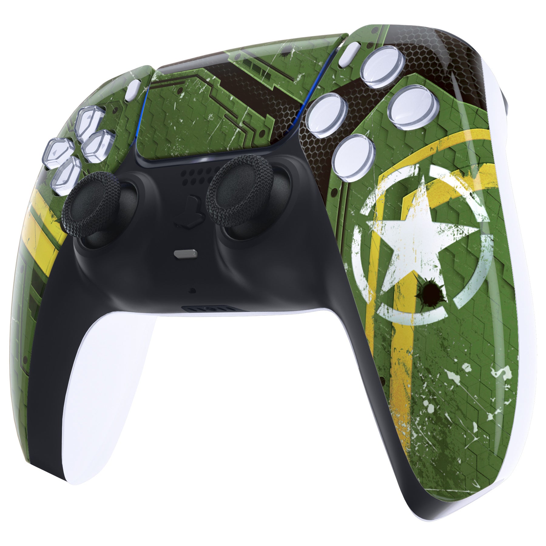 eXtremeRate PS5 Controller Front Housing Shell Replacement - Compatible with BDM 010/020/030/040/050 Models - Army Mecha Design - DIY Repair & Customization for Enhanced Gaming Experience