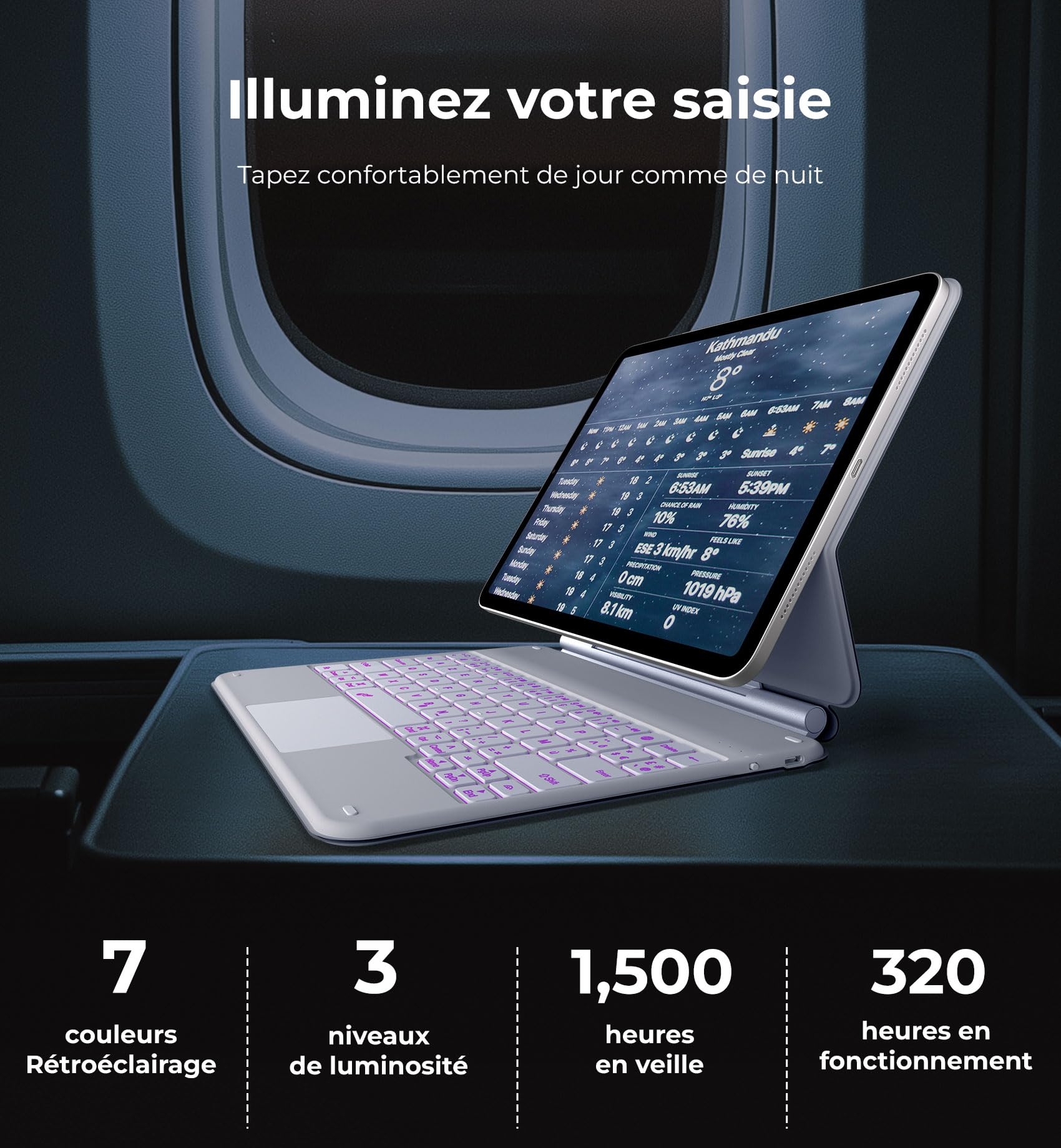 Dracool Bluetooth Keyboard Case for iPad 10th Generation 2022 10.9 Inch - Backlit Magic Keyboard with Touchpad, AZERTY Layout, White | Perfect for Work, Study, and Travel