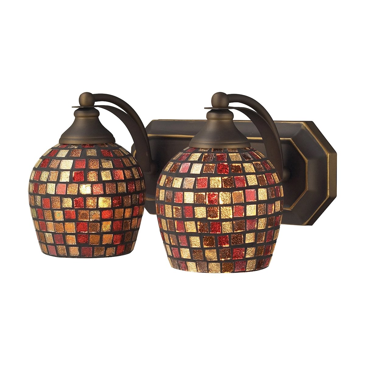 Aged Bronze 2-Light Wall Sconce with Multi-Colored Glass Shades - Mix and Match Vanity Lighting for Bathroom, Bedroom & Hallway Decor