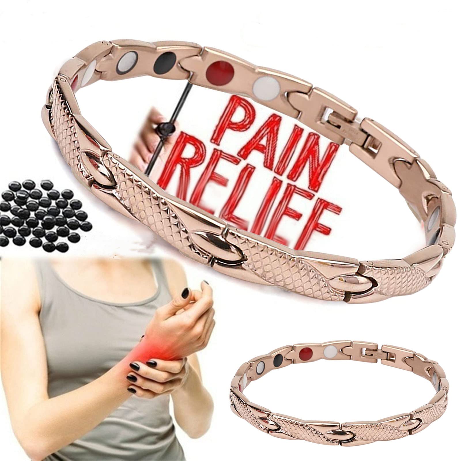 Bilukmi Magnetic Therapy Bracelet for Arthritis & Carpal Tunnel Pain Relief - 8mm Dragon Pattern Magnetic Bracelet Jewelry Set for Couples (Gold) - Perfect for Work, Sports & Daily Wear