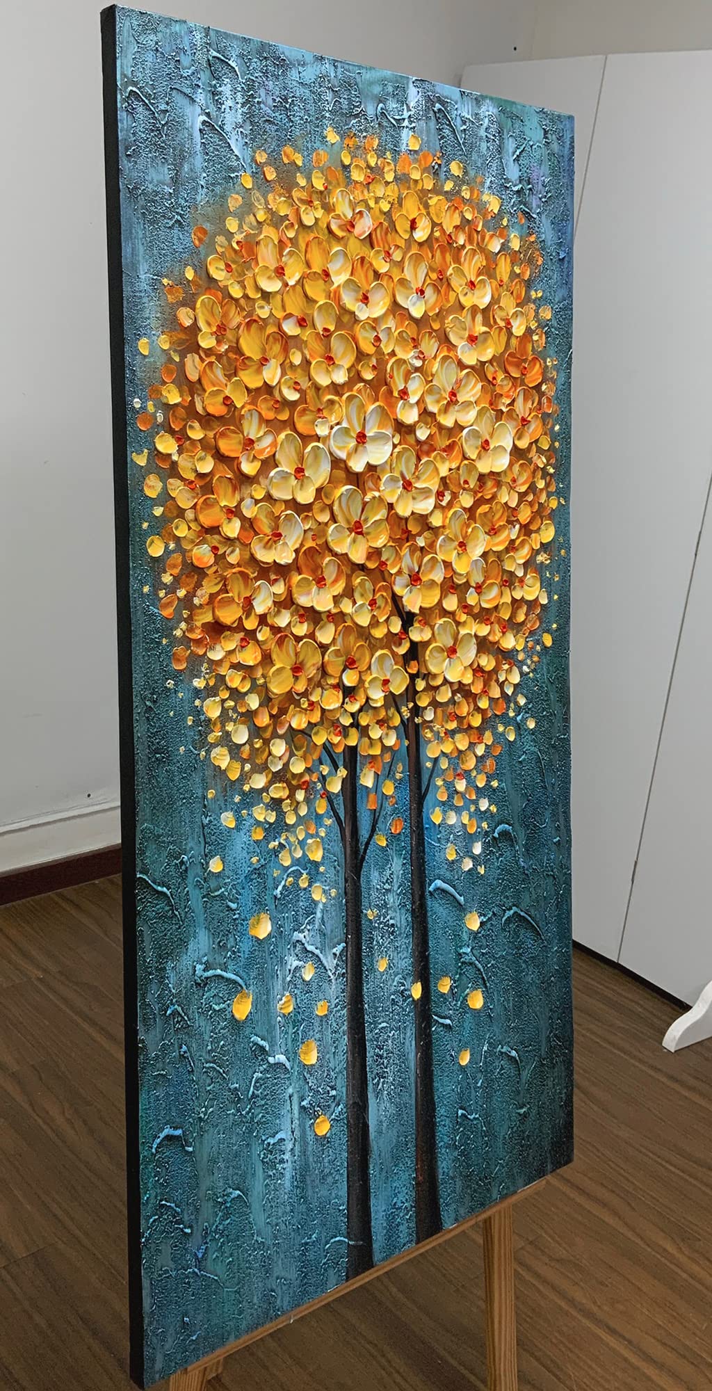 Yotree 24x48 Inch Yellow Flowers Oil Painting - Hand-Painted 3D Abstract Art on Canvas with Wood Frame, Wall Decor for Living Room, Bedroom & Office