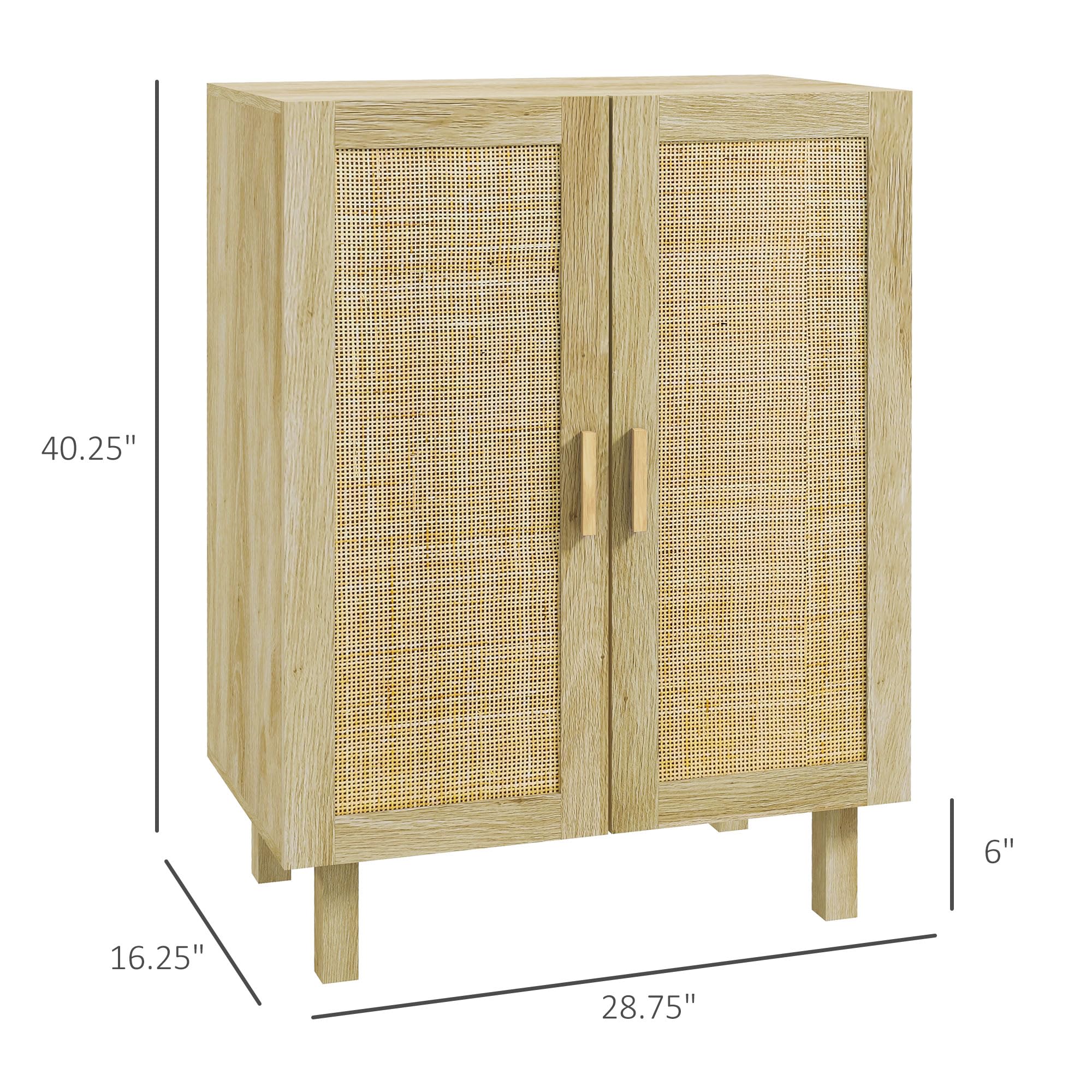 HOMCOM Sideboard Buffet Cabinet with 2 Rattan Doors & Adjustable Shelves - Kitchen Coffee Bar Cabinet for Living Room, Dining Room - Natural Wood Storage Organizer for Home Decor & Entertaining