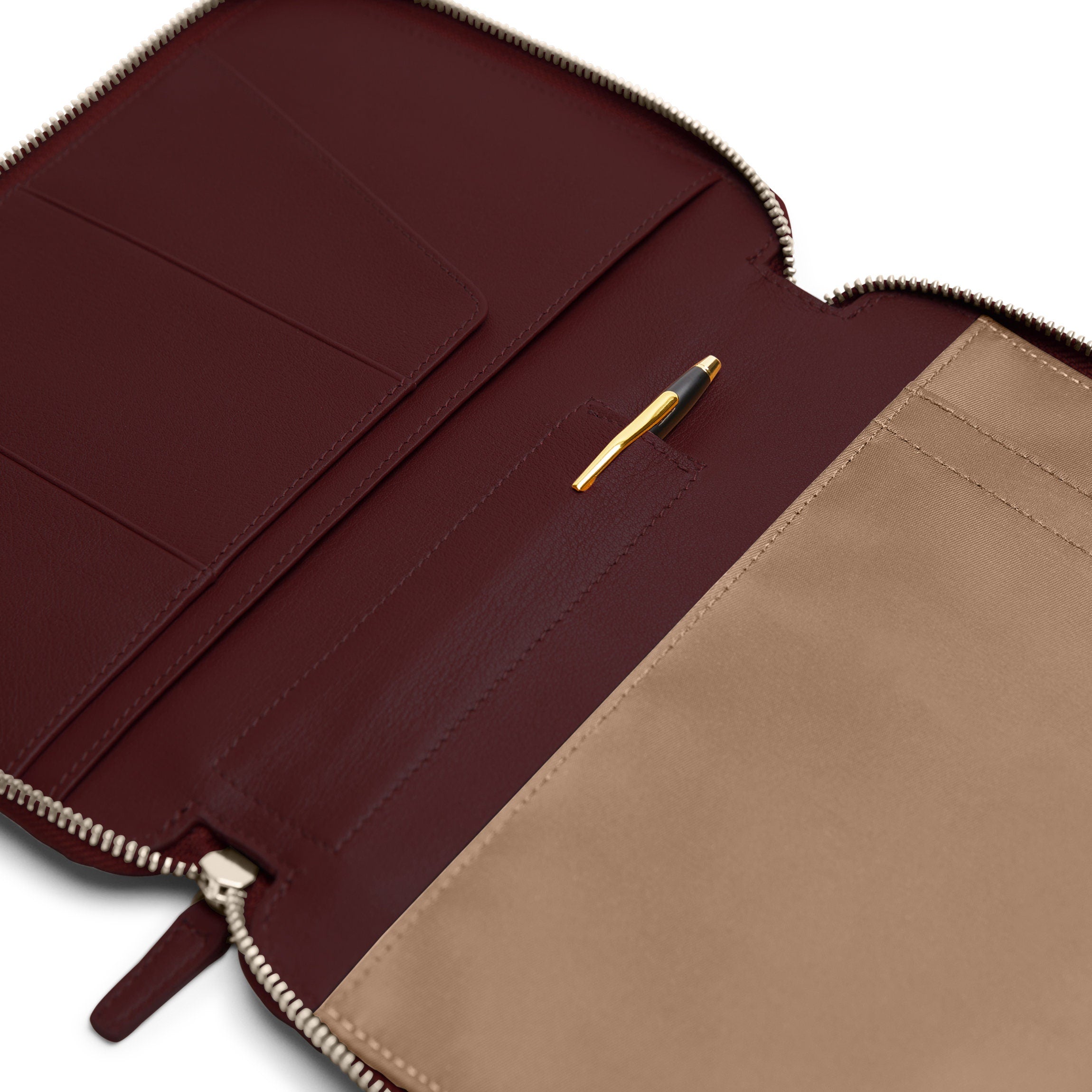 A5 Junior Zippered Padfolio Organizer - Professional Leather Portfolio with Notepad Holder for Students & Business (Bordeaux Red) - Perfect for School, Office Meetings & Job Interviews