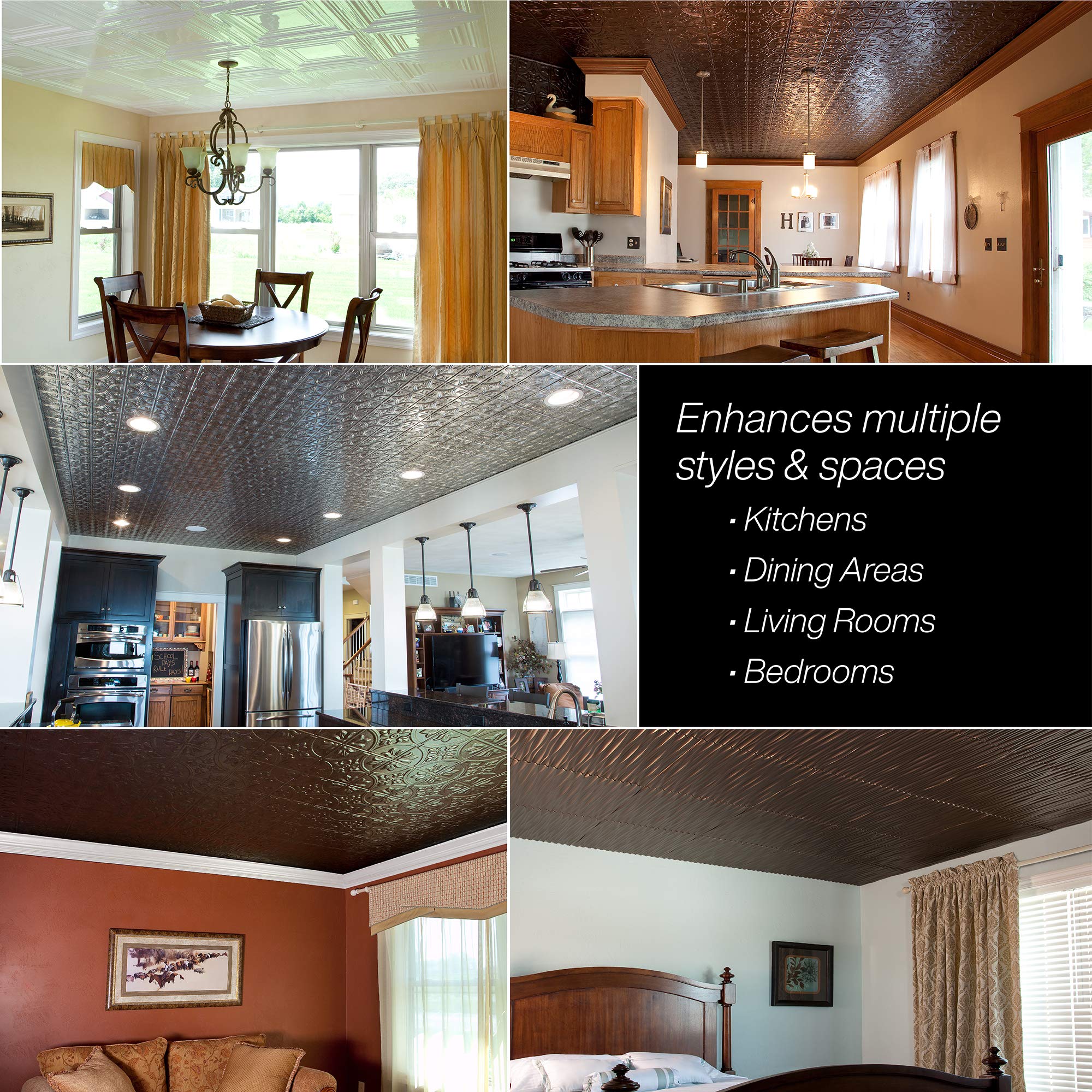 FASÄDE Traditional Style 4-Pack Decorative Vinyl Ceiling Panels 2ft x 4ft Oil-Rubbed Bronze - Easy Glue-Up Installation for Home, Office & Restaurant Interior Design