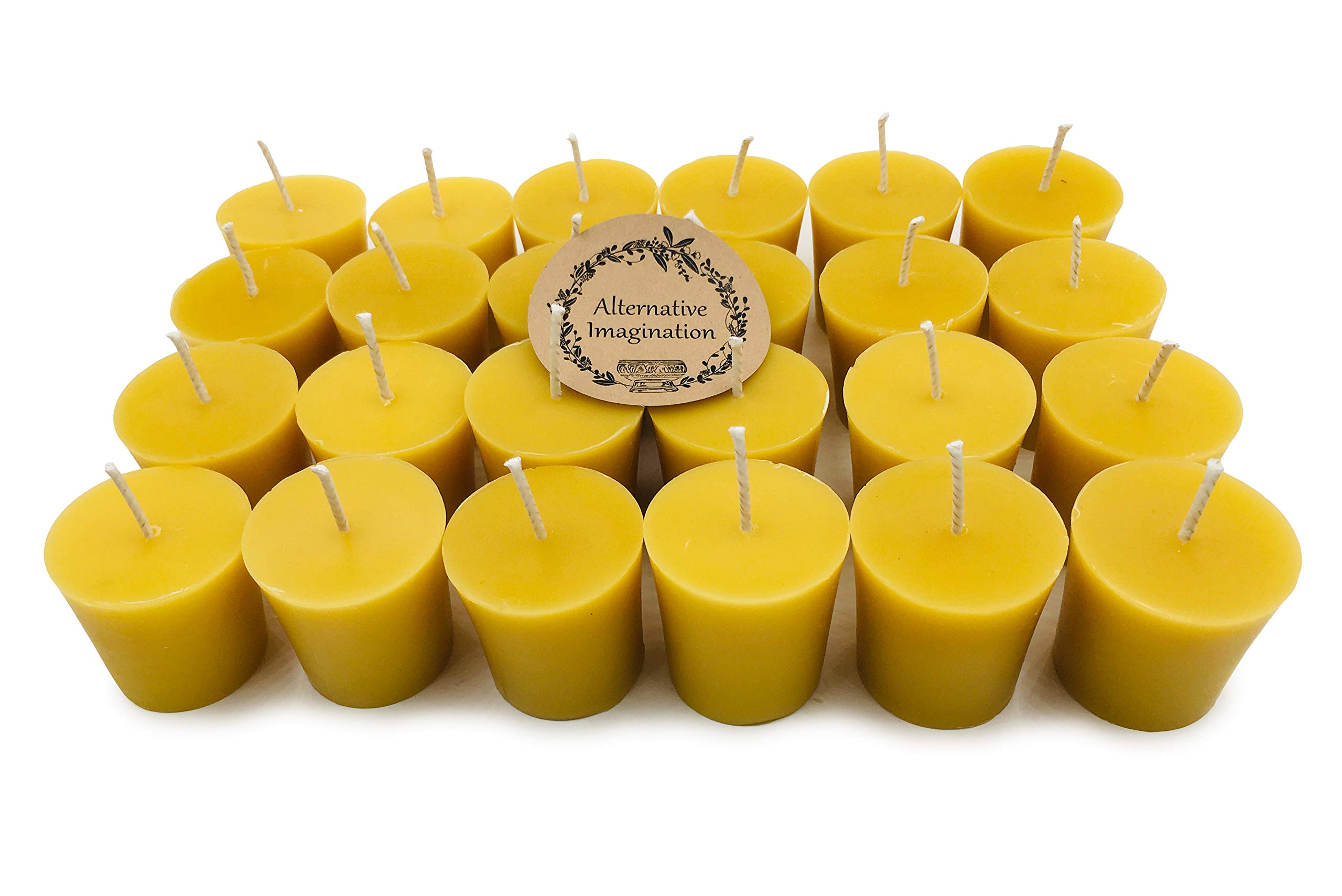 24 Pack Pure Beeswax Votive Candles - 100% Natural Unscented with Light Honey Aroma - 15 Hour Burn Time - Eco-Friendly for Home Decor, Wedding Centerpieces & Relaxation Therapy