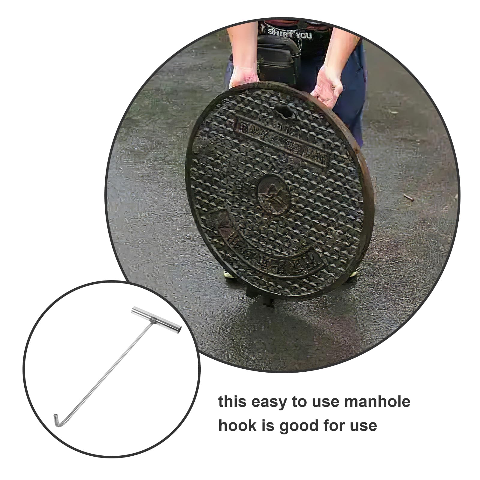 DOITOOL 15 Inch Heavy Duty Stainless Steel Manhole Cover Hook - Storm Drain Lifting Tool for Sewer, Utility & Maintenance Work - Durable Hand Hook for Manhole Covers, Grates & Drainage Systems