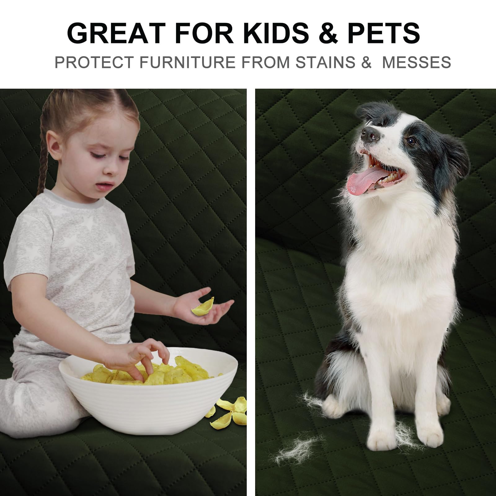 Reversible 3-Cushion Dog Couch Cover - Waterproof & Washable Pet Furniture Protector with Elastic Straps for Sofas up to 68