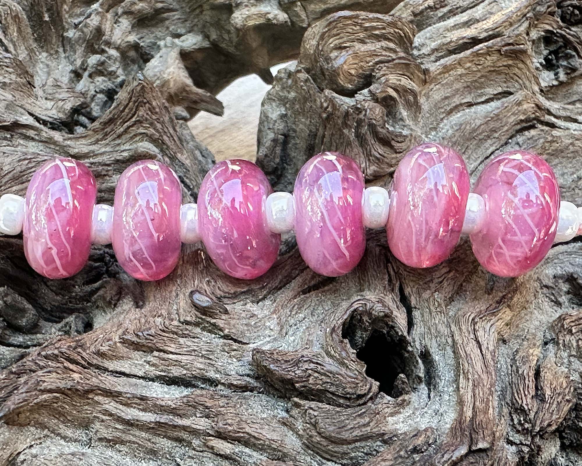 6 Peony Glow Pink Lampwork Glass Beads Set for Jewelry Making - DIY Bracelet, Necklace & Craft Projects - SRA Certified