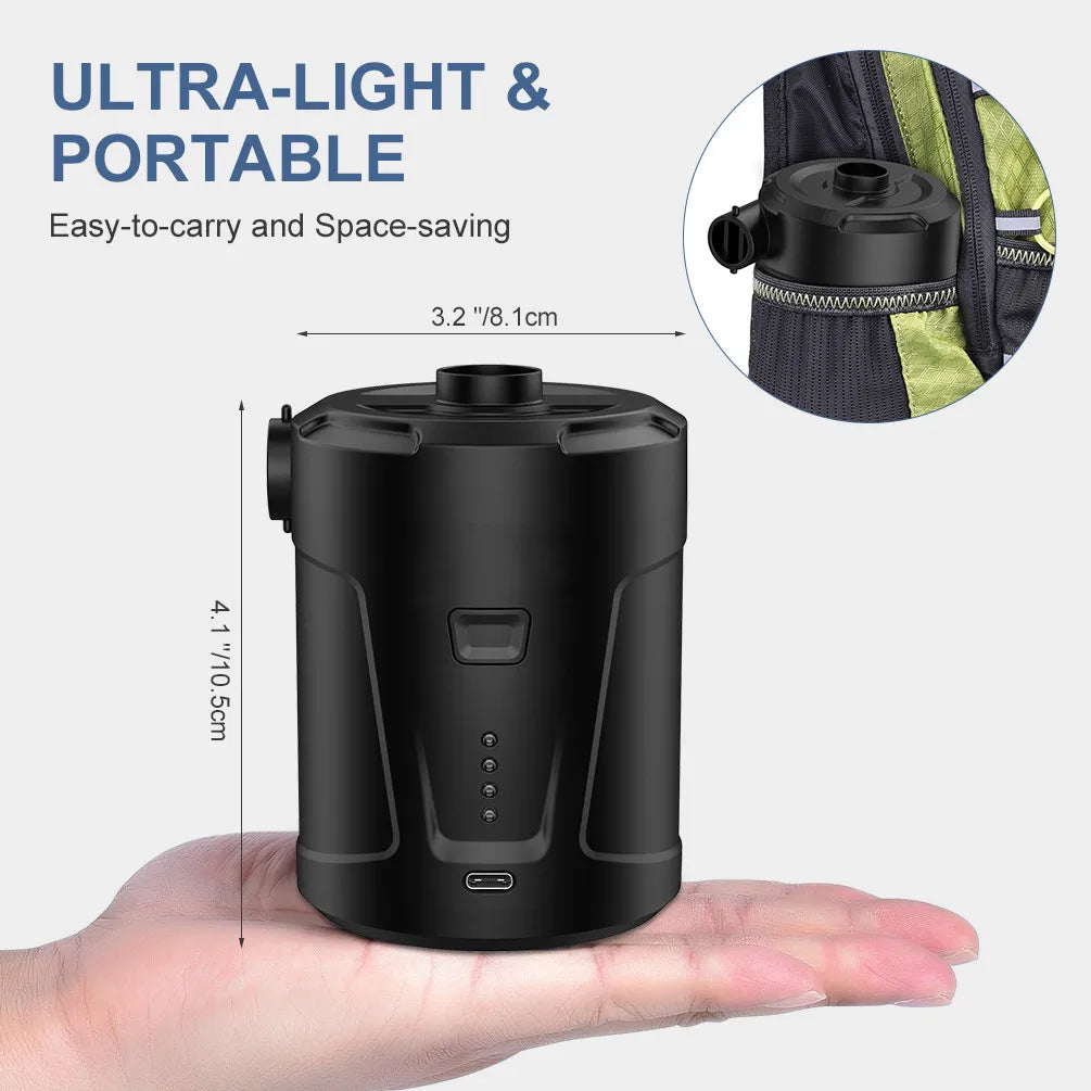 Ultralight Portable Wireless Air Pump for Air Mattress, Inflatables, Pool Floats - 5000mAh Rechargeable Battery - Perfect for Camping, Travel & Emergency Use