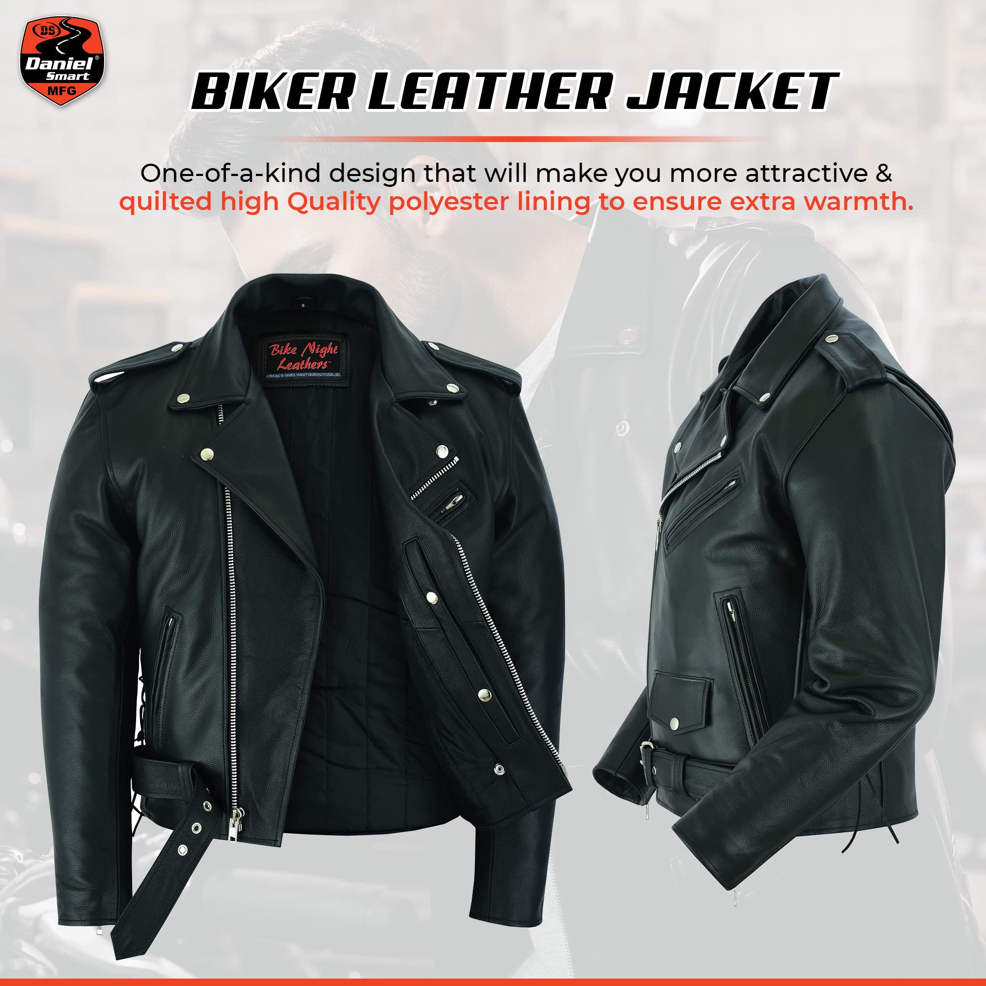 Daniel Smart Men's Motorcycle Leather Jacket - Black Biker Jacket with Concealed Armory Pocket | Durable Genuine Leather for Riding, Outdoor Adventure & Street Style Fashion