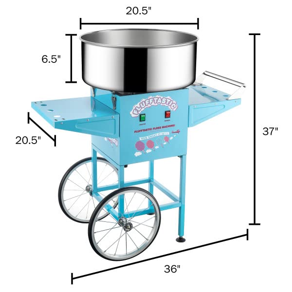 Great Northern Popcorn 1000W Cotton Candy Machine with Cart - Stainless Steel Bowl, Side Trays & 13