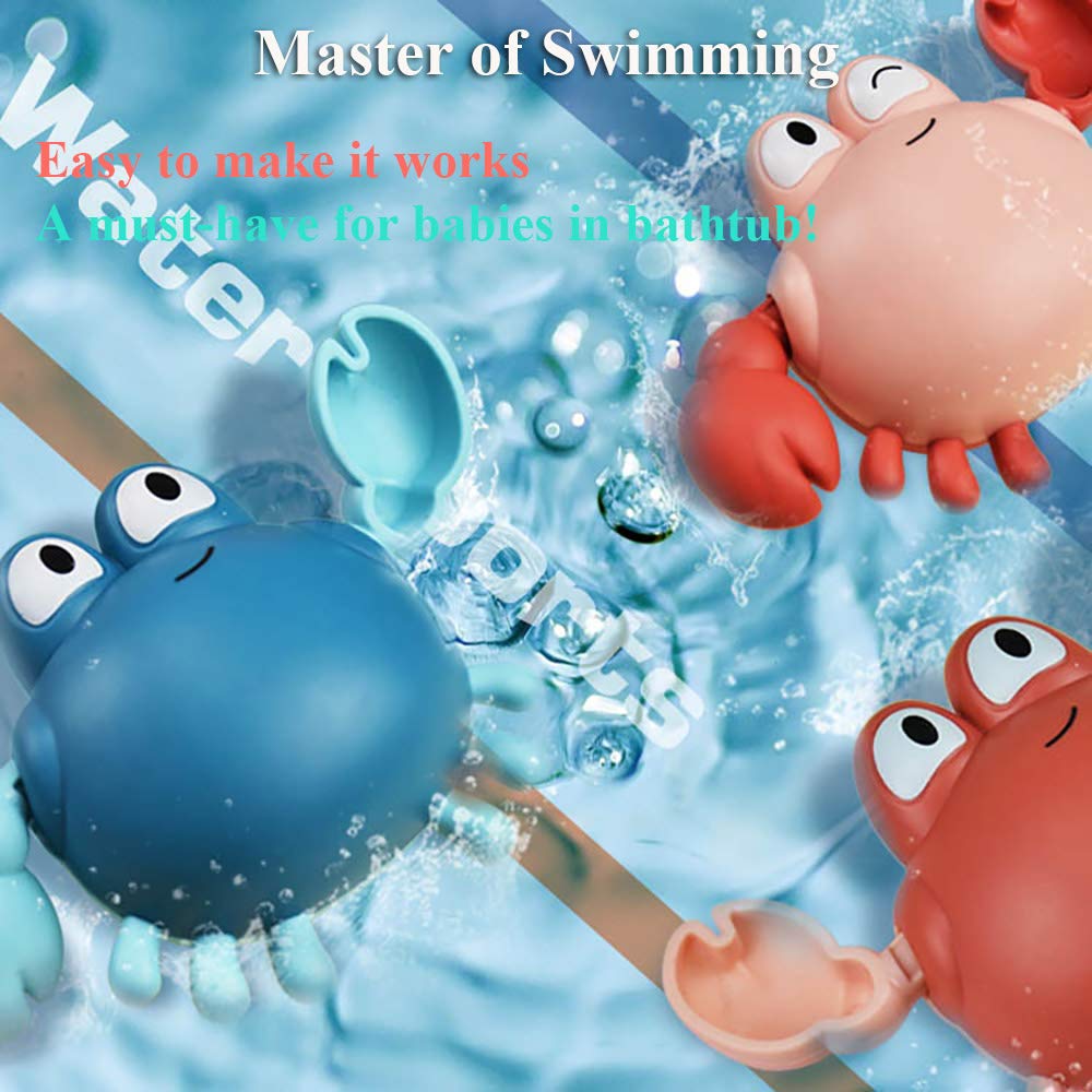 2PCS Wind-Up Crab Bath Toy - Swimming Crab Tub Toy, Floating Water Toy for Kids - Cute Clockwork Crab Toy for Bathtub & Pool Fun (Pink+Red) - Perfect for Toddler Bath Time, Summer Pool Parties & Sensory Play