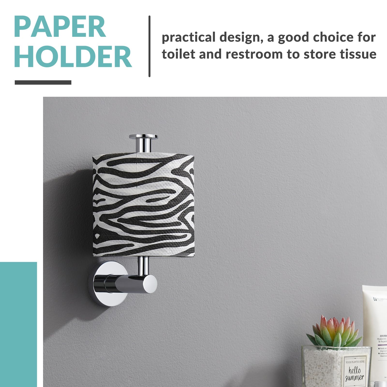Aomasi Stainless Steel Vertical Toilet Paper Holder - Modern Chrome Standing Tissue Hanger with Round Plate | Wall Mounted Bathroom TP Roll Storage | Perfect for Small Bathrooms, Powder Rooms & RVs