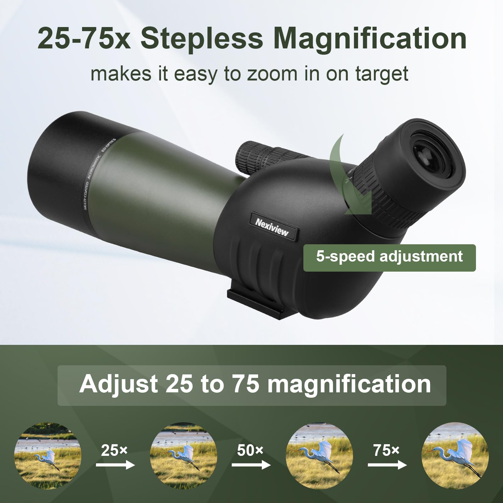 25-75x60 Spotting Scope with 64in Tripod & Carry Bag - High Definition Fogproof Scope for Low Light - Perfect for Target Shooting, Hunting, Bird Watching & Wildlife Observation (Green) - Ideal for Outdoor Adventures, Range Practice & Nature Exploration