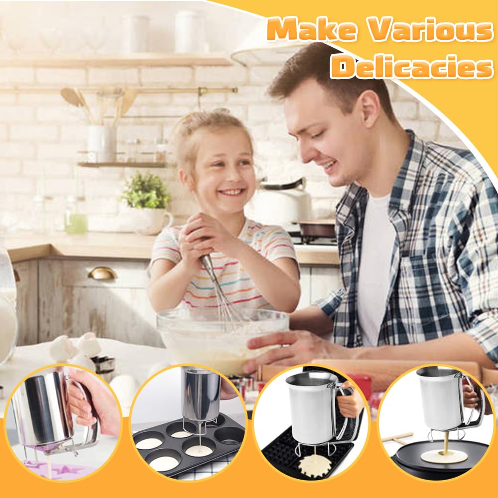 Stainless Steel 800ML Pancake Batter Dispenser with 14mm Nozzle - Dough Dispenser for Cupcakes, Muffins & Sweet Pancakes - Perfect for Baking, Breakfast & Dessert Making